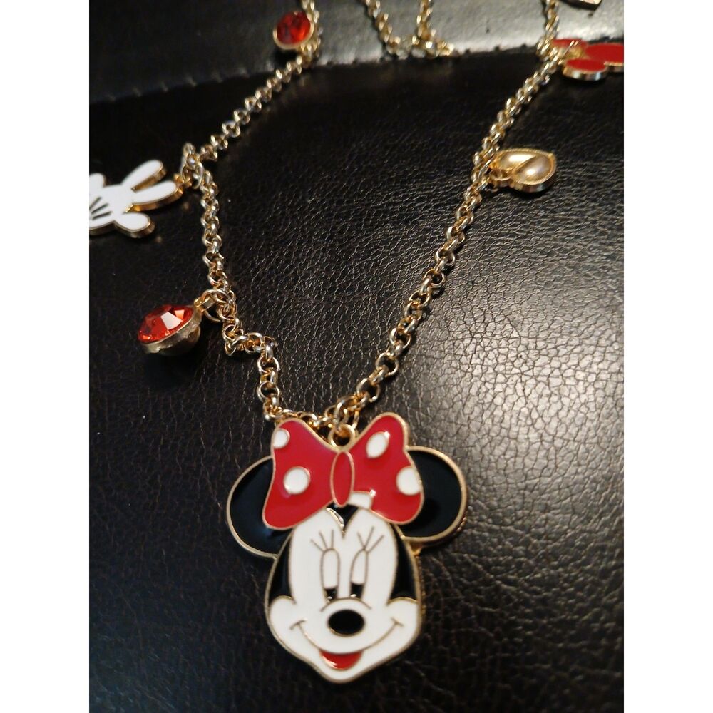 Disney Minnie Mouse Gold and Enamel & Crystal Charms 23.62" Long - Picture 3 of 6